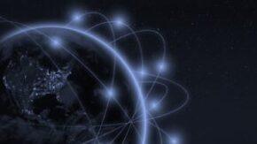 Abstract digital orbs over planet