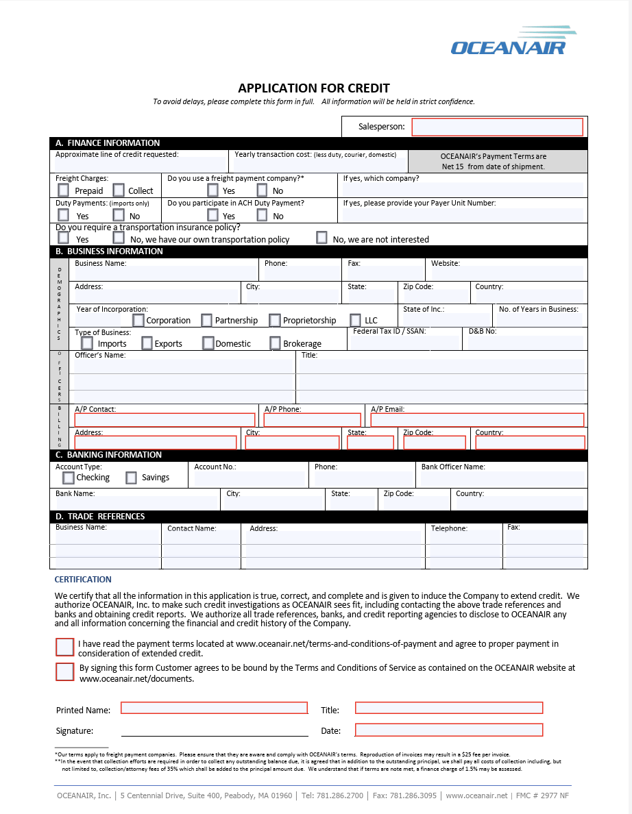 Application for Credit