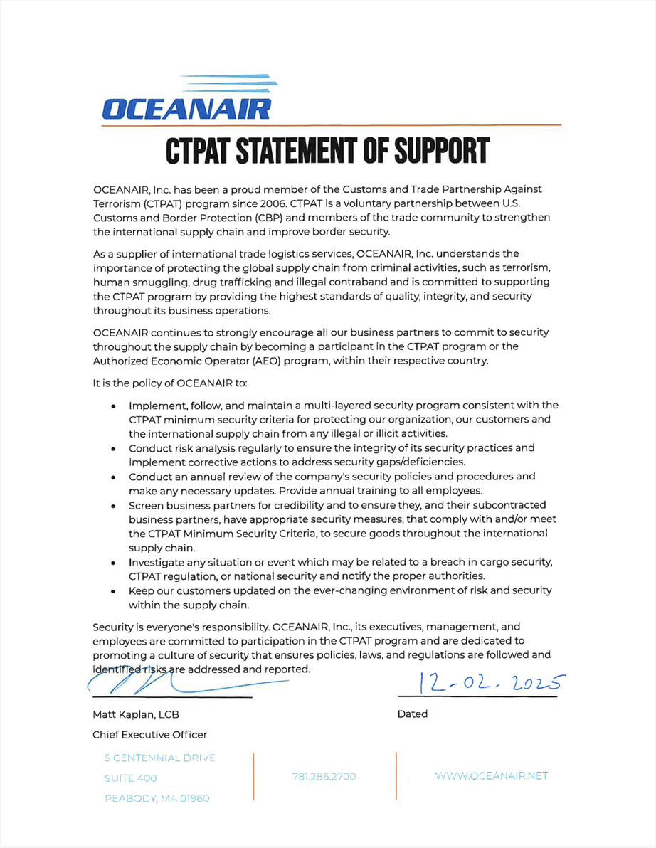 CTPAT Statement of Support