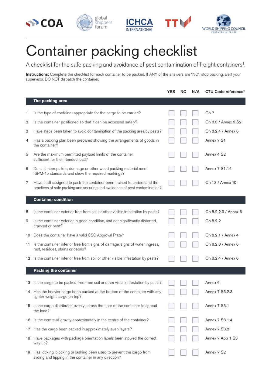 CTU Code Container Packing List