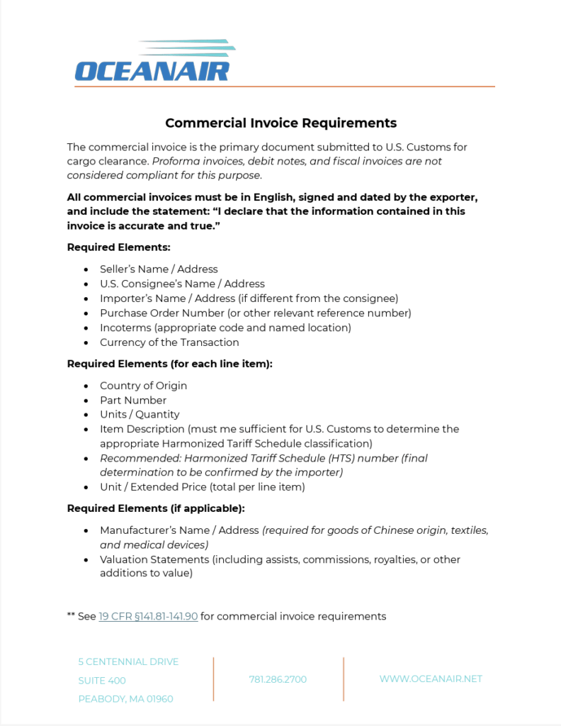 Commercial Invoice Requirements