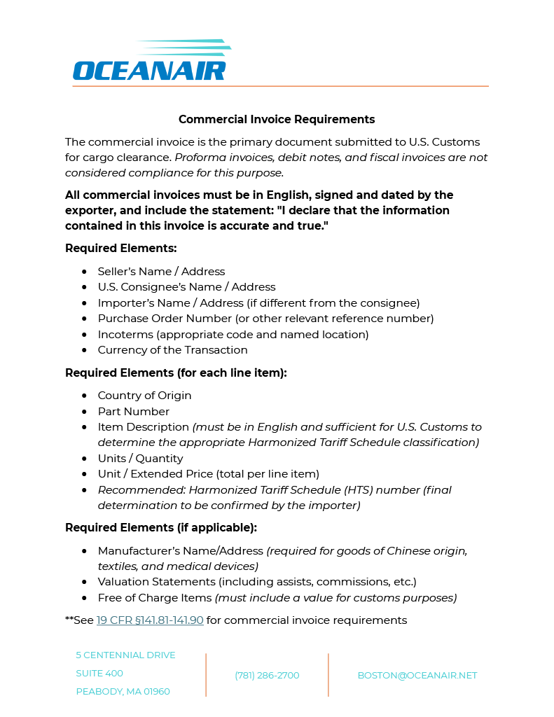 Commercial Invoice Requirements PNG