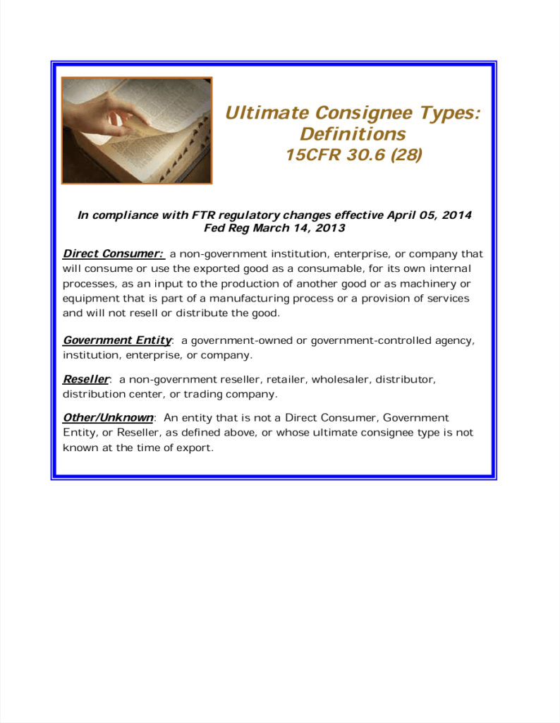 Consignee FTR Definitions