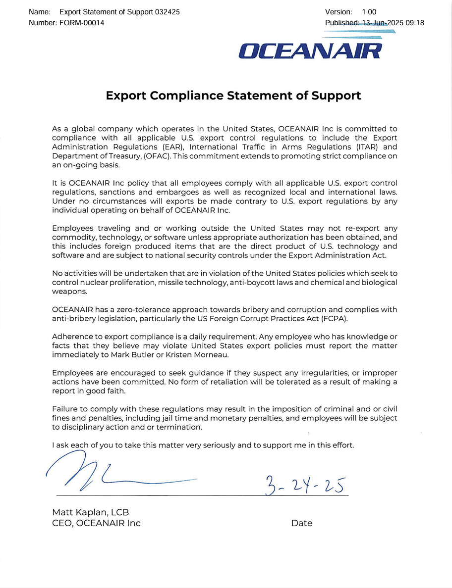 Export Statement of Support