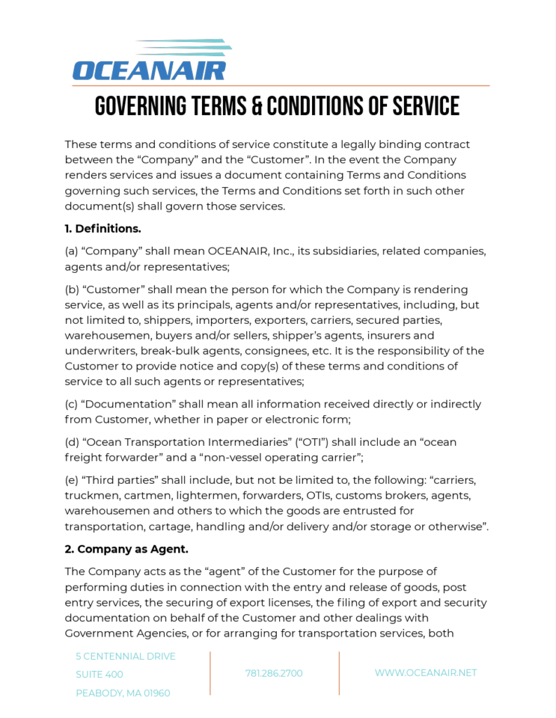 Governing Terms and Conditions of Service POA