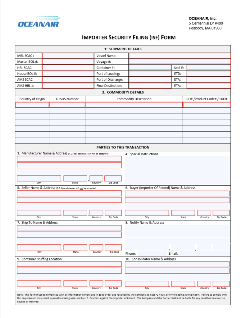 Importer Security Filing ISF