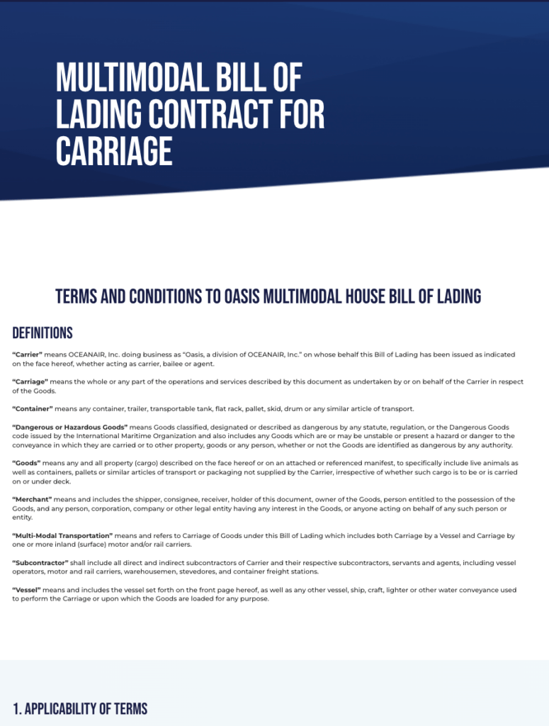 MultiModalBillofLadingContractforCarrige