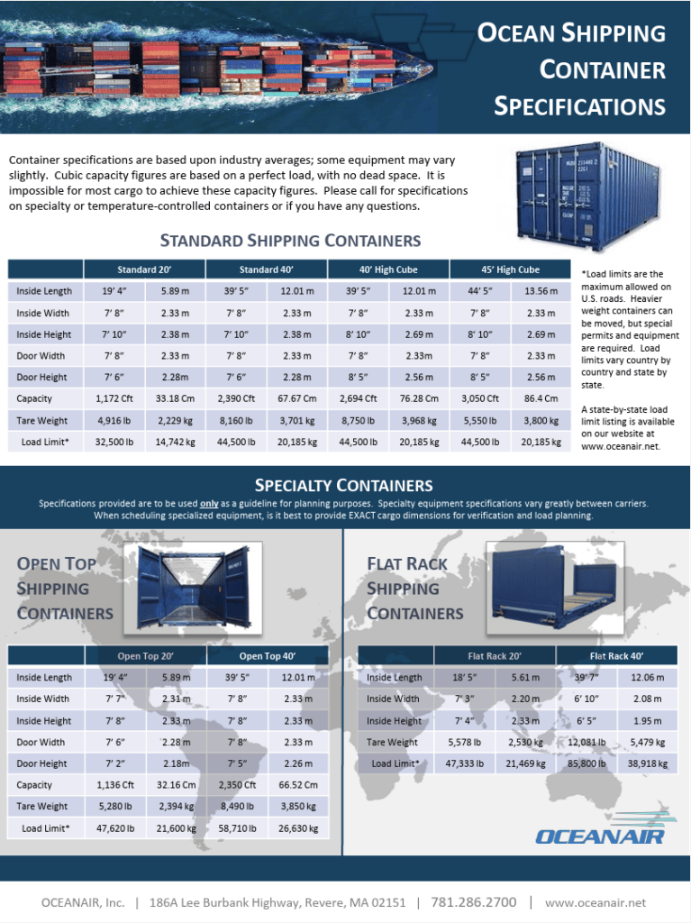 Ocean Container Specifications