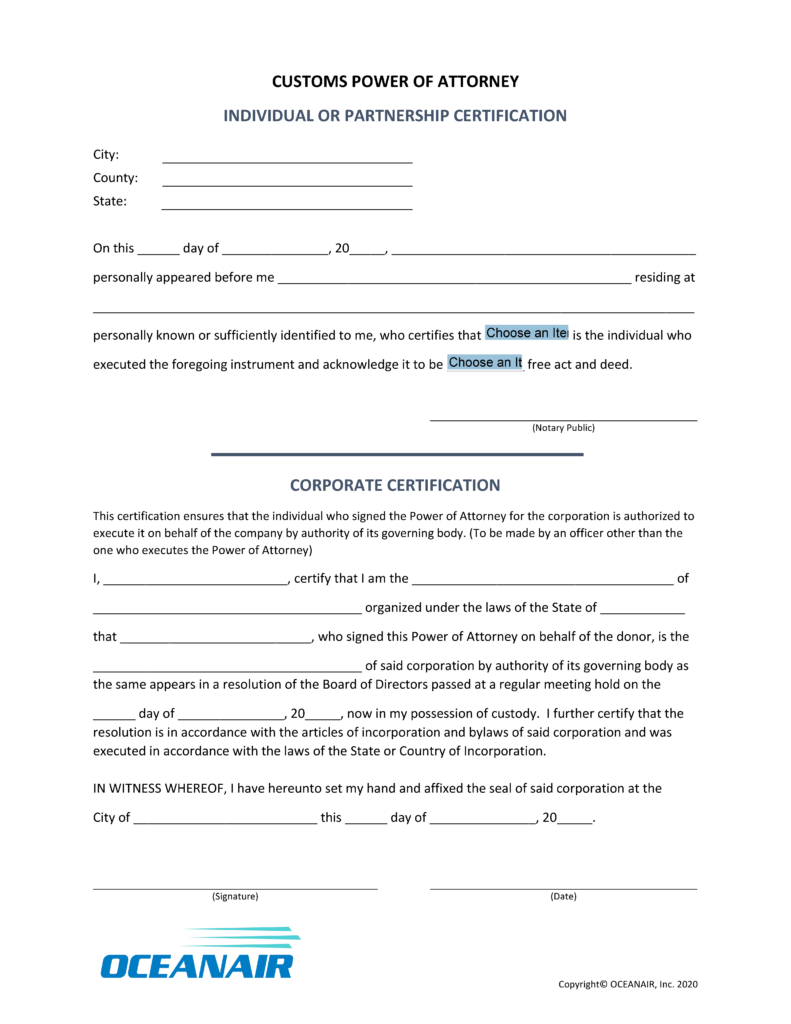 POA Corporate Certification