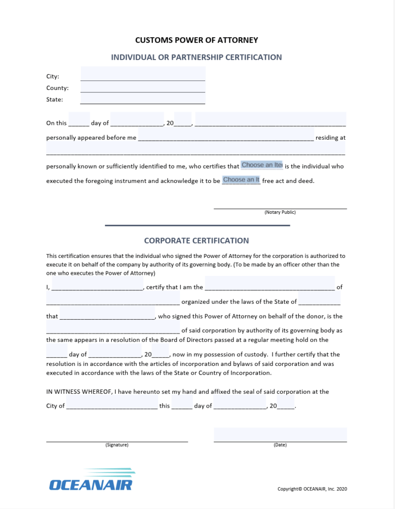 Power of Attorney – Corporate Certification