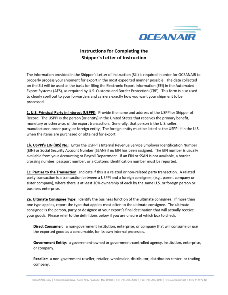 Shippers Letter of Instruction Guide